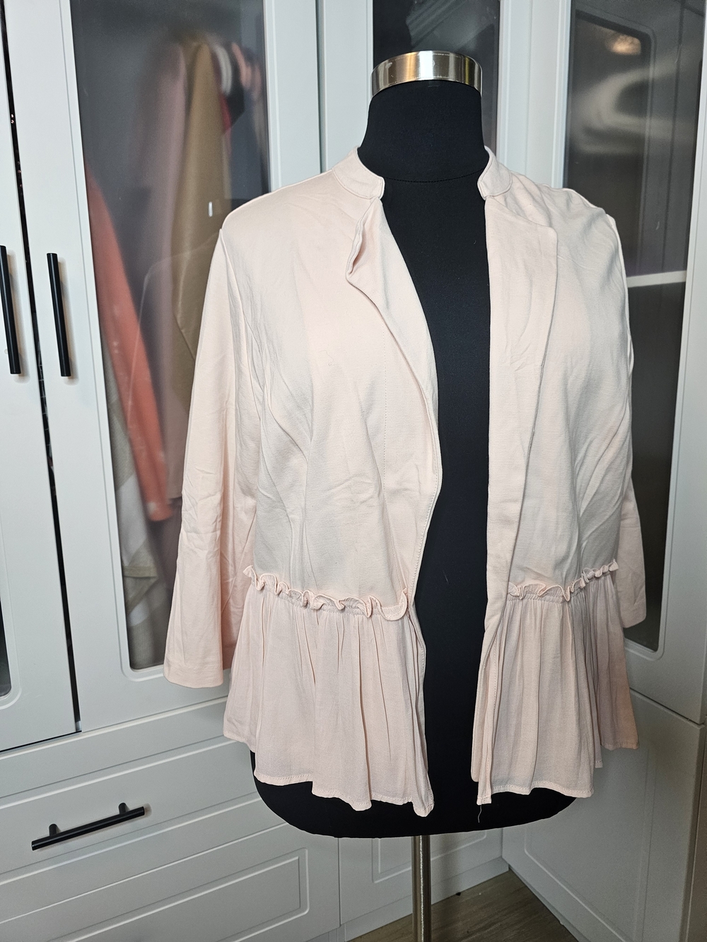 Torrid Light Pink Ruffle Peplum Open Jacket